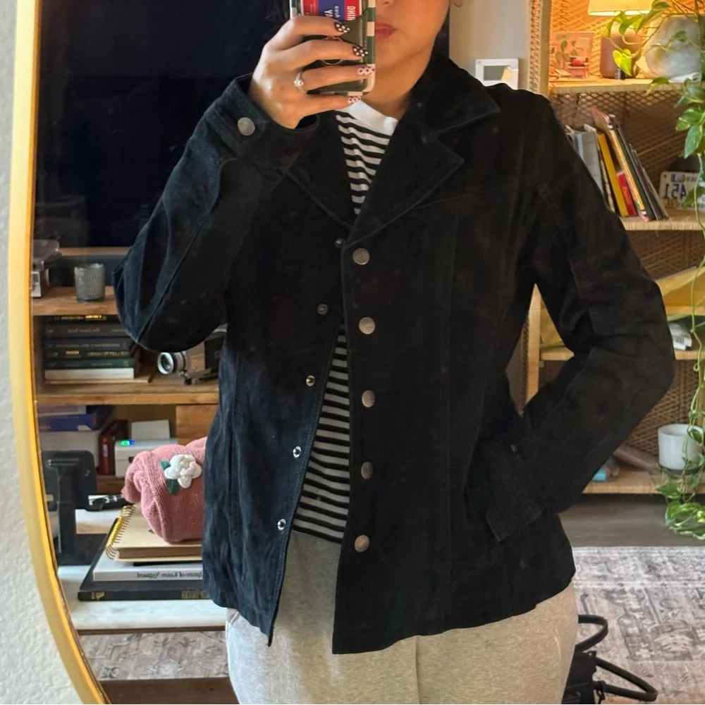 Vintage Y2K 90s leather suede black jacket size M carolyn bessette